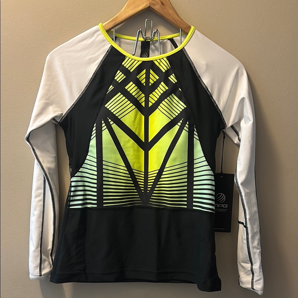 MPG Black and Yellow Geometric Active Swim Top